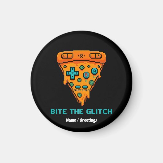  Bite the Glitch Retro 8-Bit Pixel Pizza Gamer  マグネット (正面)