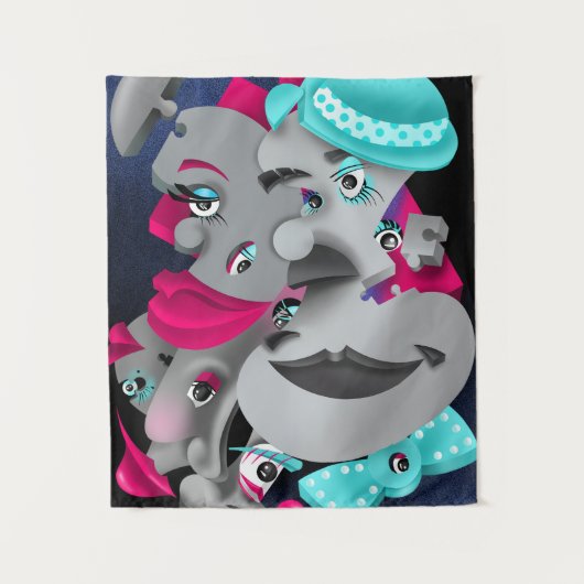 Bits & Pieces - Surreal Jigsaw顔アートワーク タペストリー (正面)
