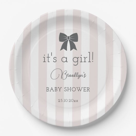Bitty Bow It's a Girl Baby Shower ペーパープレート (正面)