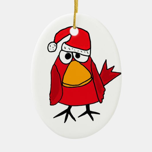 BJ-赤く基本的な鳥のクリスマスのオーナメント セラミックオーナメント (正面)