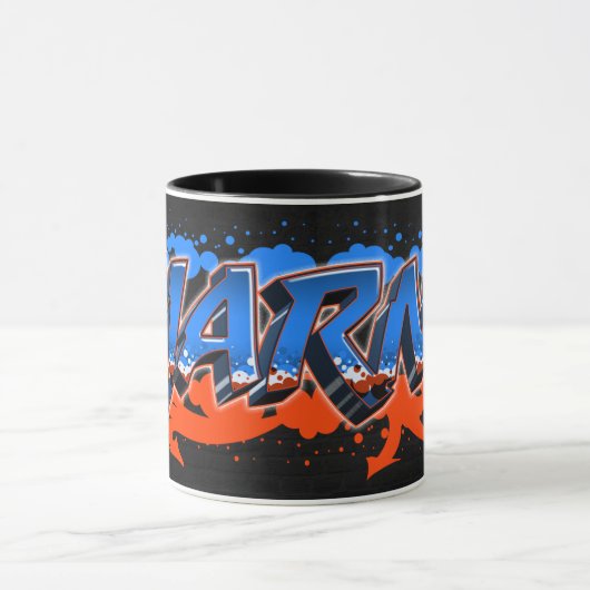Bjarne Vorname Name Graffiti blue orange Tasse マグカップ (中央)