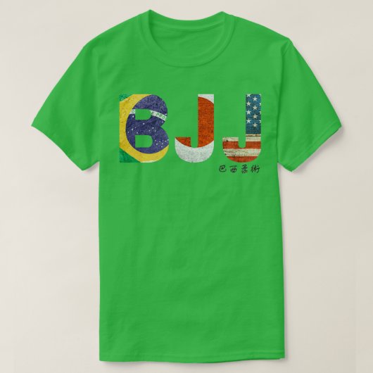 BJJとブラジル日本と米国国旗 Tシャツ (デザイン正面)