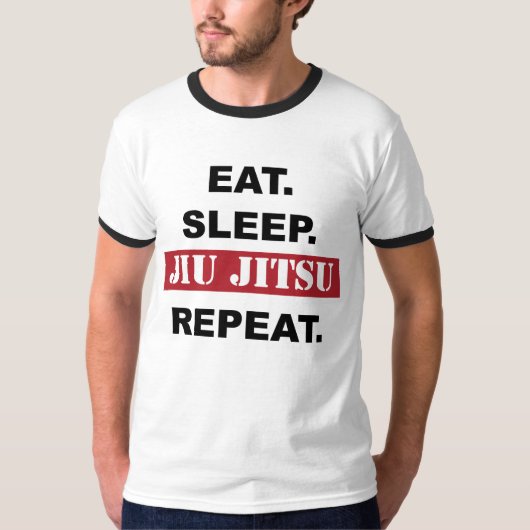 BJJのTシャツ: 、Jiu Jitsuの繰り返し食べて下さい、眠らせて下さい Tシャツ (正面)