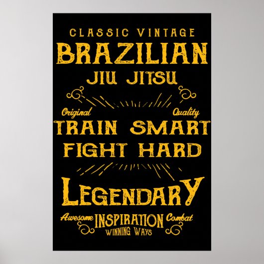 BJJトレイン頭が切れるファイト懸命ヴィンテージ柔術 ポスター (正面)