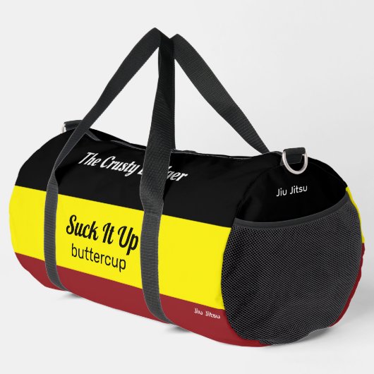 BJJパーソナライズされた柔術実黒黄 ダッフルバッグ (右コーナー)