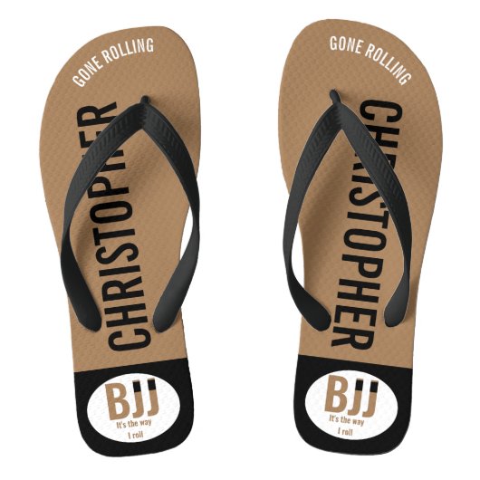 BJJブラウンベル転がトの名前を追加する柔術 ビーチサンダル (フットベッド)