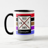 BJJブラジル柔術24 7 365ベルトストライプ名 マグカップ (左)