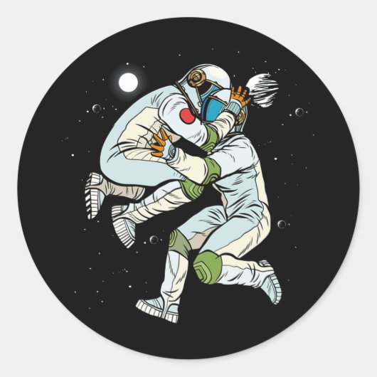BJJ宇宙飛行士飛んでいる柔術武術アート ラウンドシール (正面)
