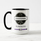 BJJ柔術チョークパープルベルトネームクラブと日付 マグカップ (左)