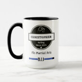 BJJ柔術チョークブルーベルトネームクラブと日付 マグカップ (左)