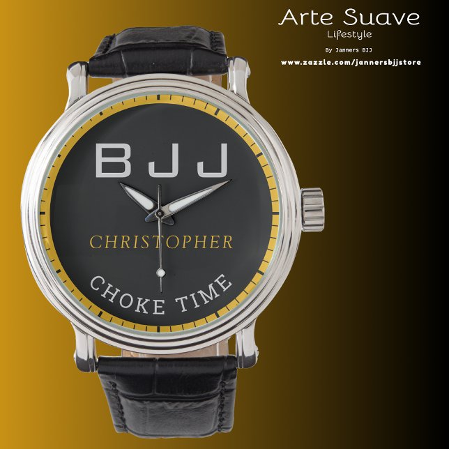 BJJ黒パーソナライズされたチョークタイム柔術 腕時計 (BJJ Choke Time men's watch.)