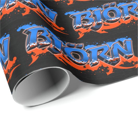 Björn Vorname Name Graffiti blue orange ラッピングペーパー (ロールコーナー)