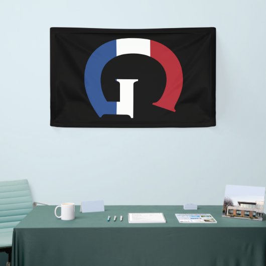 bk bnrcnt上のNLDフラグにオーバーレイされたGモノグラム 横断幕 (トレードショー)