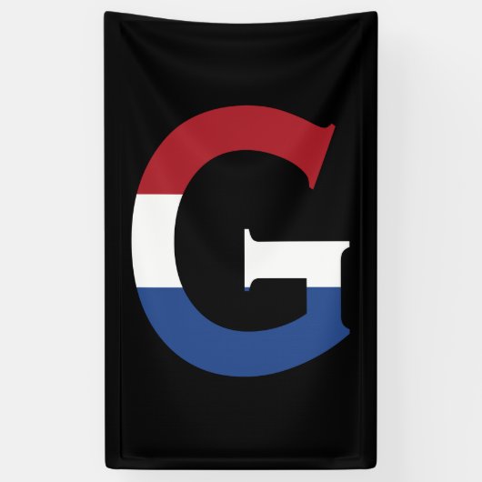 bk bnrcnt上のNLDフラグにオーバーレイされたGモノグラム 横断幕 (縦)