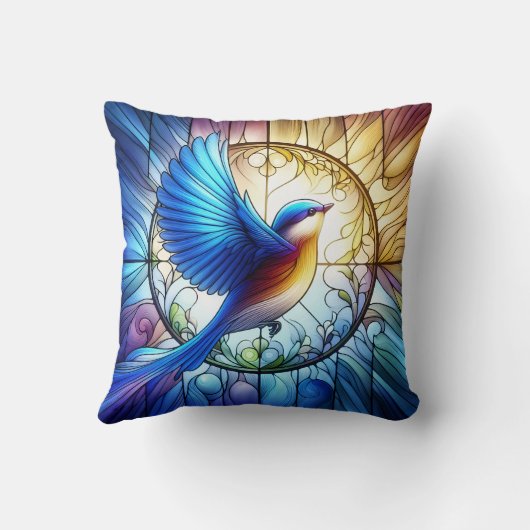 Blを鮮やか特徴とするステンドグラスカラフル窓 クッション (裏面)