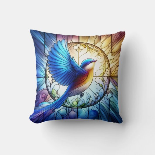 Blを鮮やか特徴とするステンドグラスカラフル窓 クッション (正面)