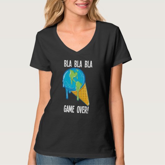 Bla Bla Game Over Meeting EarthアイスクリームグローバルW Tシャツ (正面)