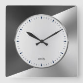 Bla & Silverメタリックモダン幾何学模様デザインLarg スクエア壁時計 (正面)