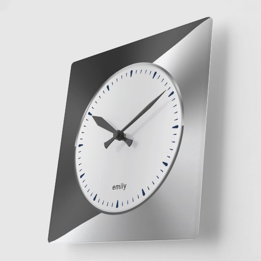 Bla & Silverメタリックモダン幾何学模様デザインLarg スクエア壁時計 (傾斜)