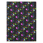 BLACK上カラフルのバルーンとストリーマー テーブルクロス (正面)