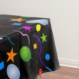 BLACK上カラフルのバルーンとストリーマー テーブルクロス