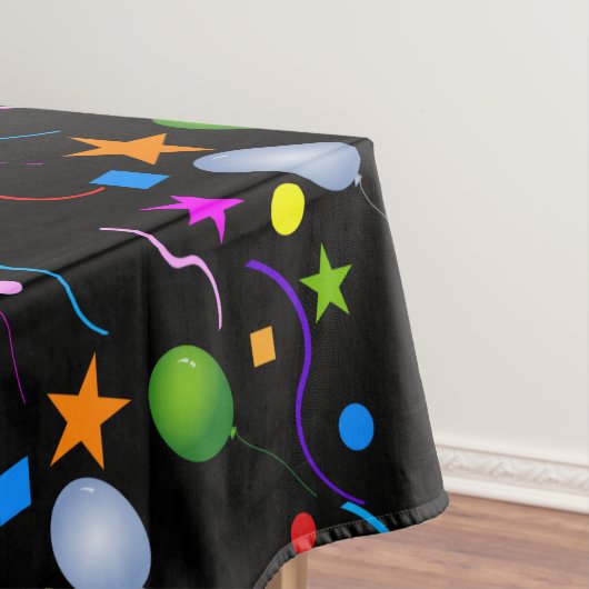 BLACK上カラフルのバルーンとストリーマー テーブルクロス (インサイチュ)