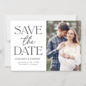Black | モダンなタイポグラフィーの写真を使った結婚式の延期案内状 マグネット招待状 (正面)