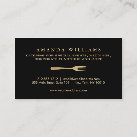 Black モダン IIフェイクの金ゴールドフォークケータリングロゴ 名刺 (裏面)