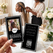 Black 縦型 編み込みサロン シングルフォト ロゴ QR 名刺