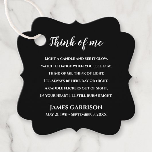 Black 考え Of Meお祝い・オブ・ライフ・キャンドル フェイバータグ (正面)