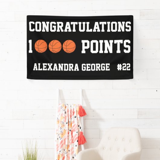 Black 1000 Basketball Career Points Scorer Player 横断幕 (インサイチュ)