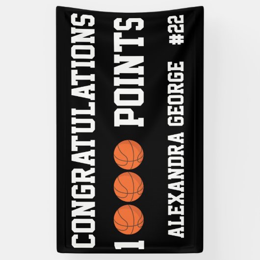 Black 1000 Basketball Career Points Scorer Player 横断幕 (縦)