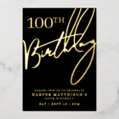 Black 100th Birthday Gold 箔招待状 (正面)