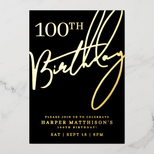 Black 100th Birthday Gold 箔招待状 (正面)