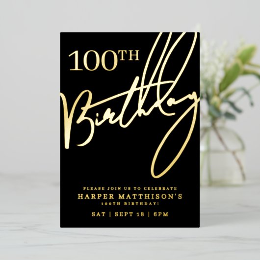 Black 100th Birthday Gold 箔招待状 (立ち正面)