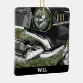 Black 1957 Chevy Car、Name on Black、またはYour Photo セラミックオーナメント (右)