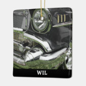 Black 1957 Chevy Car、Name on Black、またはYour Photo セラミックオーナメント (左)