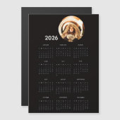 Black 2026 Calendar Round Photo Magnet Card (正面/裏面)