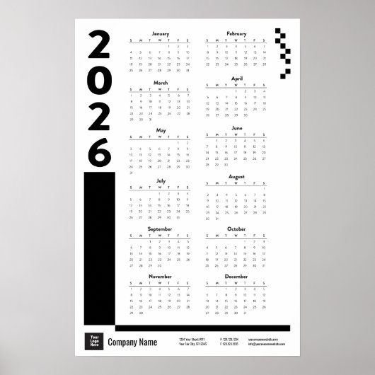 Black 2026 Corporate Wall Calendar Poster ポスター (正面)