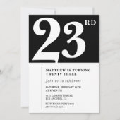 Black 23rd birthday invitation Elegant Chic Simple 招待状 (正面)