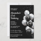 Black 23rd birthday invitations Balloons Silver 招待状 (正面)