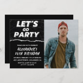 Black 24th birthday invitations Men Photo  招待状 (正面/裏面)