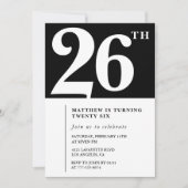 Black 26th birthday invitation Elegant Chic Simple 招待状 (正面)