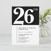 Black 26th birthday invitation Elegant Chic Simple 招待状 (スタンド正面)