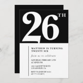 Black 26th birthday invitation Elegant Chic Simple 招待状 (正面/裏面)