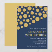Black 27th birthday invitations Gold Navy  招待状 (正面/裏面)