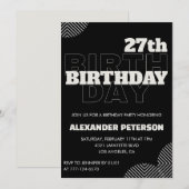 Black 27th birthday invitations Men Party 招待状 (正面/裏面)