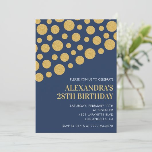 Black 28th birthday invitations Gold Navy  招待状 (スタンド正面)