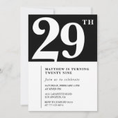 Black 29th birthday invitation Elegant Chic Simple 招待状 (正面)