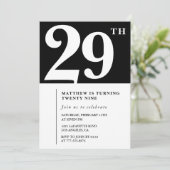 Black 29th birthday invitation Elegant Chic Simple 招待状 (スタンド正面)